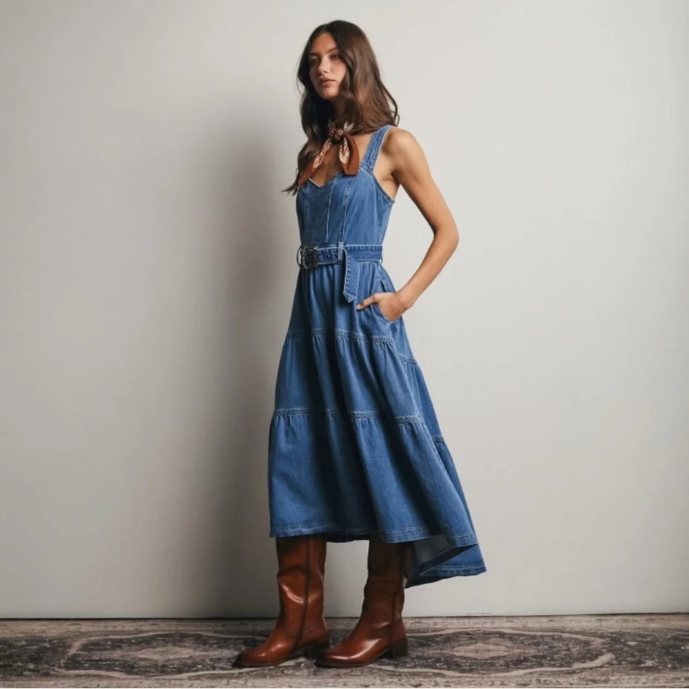 Forte Tiered Denim Western Maxi Dress - Picture 3 of 16